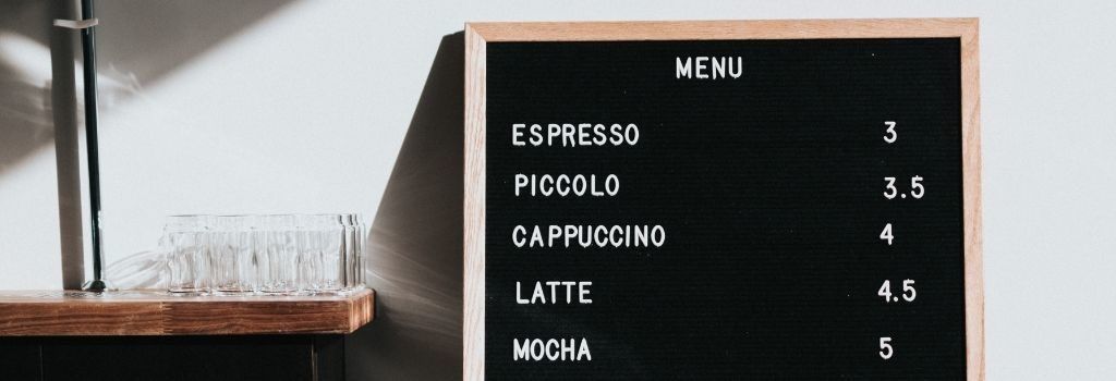 Specialty Coffee menu with prices